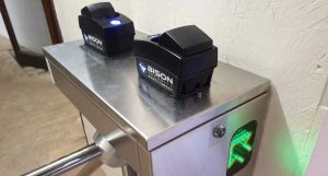 two fingerprint reader are mounted on half-height turnstile