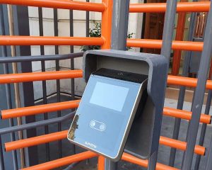 Biometric turnstile for workforce attendance tracking near London Facial recognition turnstile integrated with CCTV and site security systems